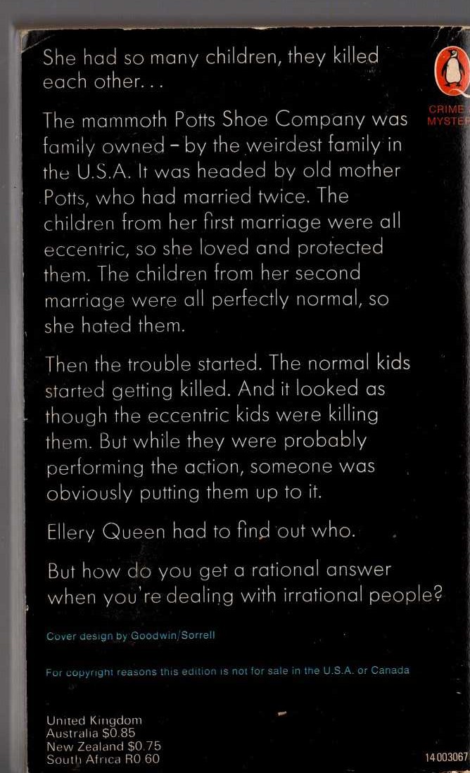 Ellery Queen  THERE WAS AN OLD WOMAN magnified rear book cover image