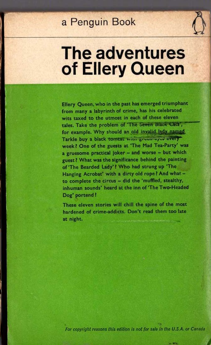 Ellery Queen  THE ADVENTURES OF ELLERY QUEEN magnified rear book cover image