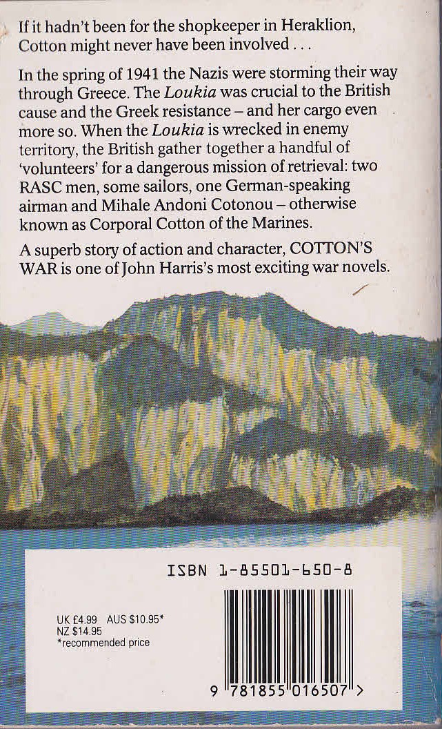 John Harris  COTTON'S WAR magnified rear book cover image