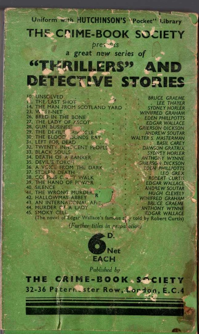 Edgar Wallace  SMOKY CELL magnified rear book cover image