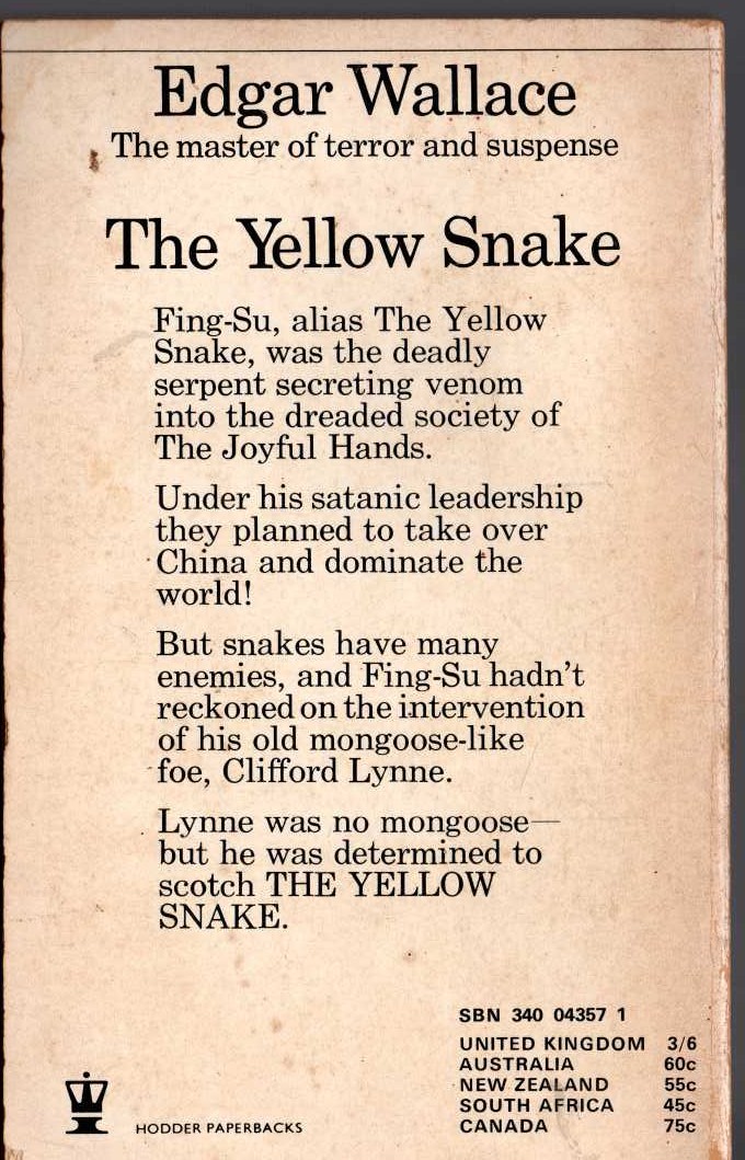 Edgar Wallace  THE YELLOW SNAKE magnified rear book cover image