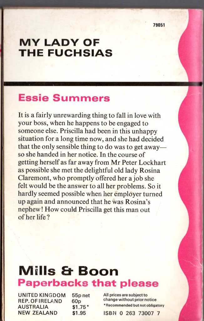 Essie Summers  MY LADY OF THE FUCHSIAS magnified rear book cover image
