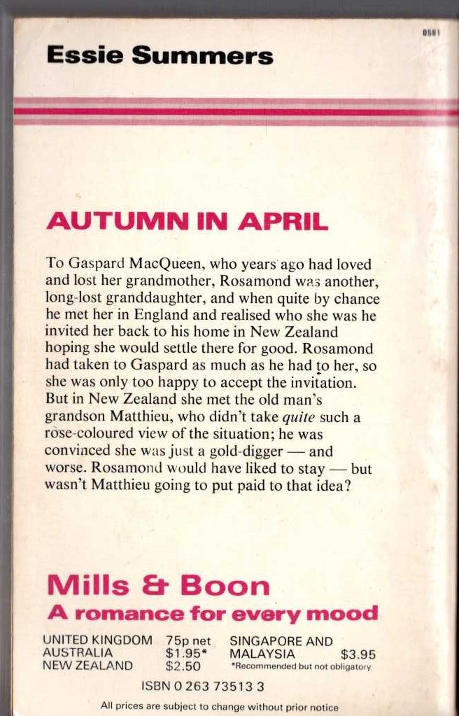 Essie Summers  AUTUMN IN APRIL magnified rear book cover image