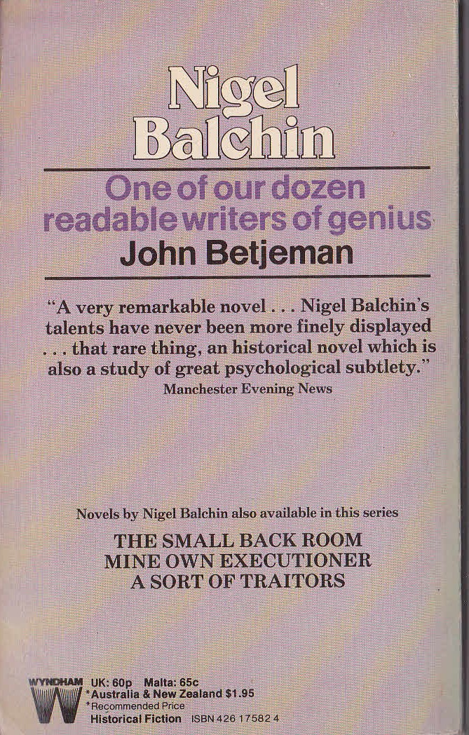 Nigel Balchin  THE BORGIA TESTAMENT magnified rear book cover image