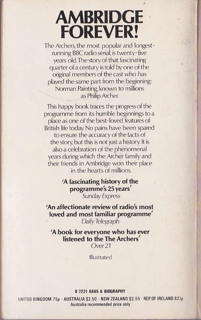 Norman Painting  FOREVER AMBRIDGE. Twenty-Five years of the Archers magnified rear book cover image