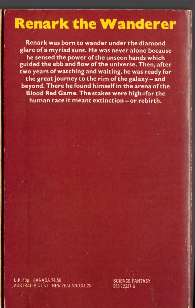 Michael Moorcock  THE BLOOD RED GAME magnified rear book cover image