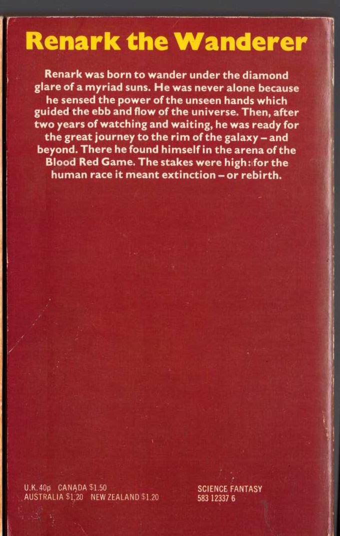 Michael Moorcock  THE BLOOD RED GAME magnified rear book cover image