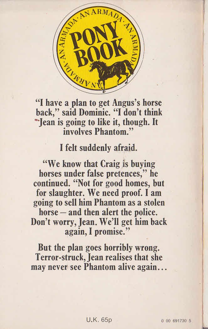 Christine Pullein-Thompson  PHANTOM HORSE IN DANGER magnified rear book cover image