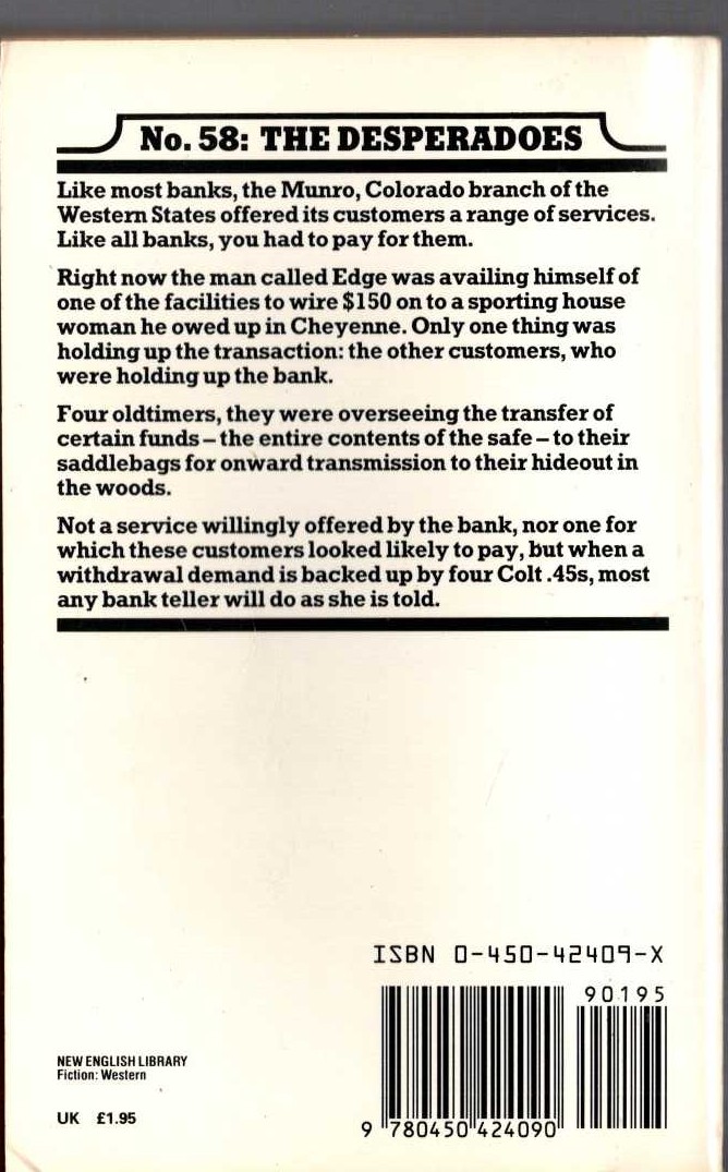 George G. Gilman  EDGE 58: THE DESPERADOES magnified rear book cover image