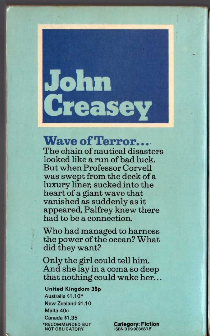 John Creasey  THE DEPTHS (Dr.Palfrey) magnified rear book cover image