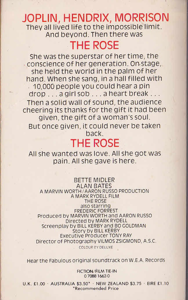 Leonore Fleischer  THE ROSE (Bette Midler) magnified rear book cover image