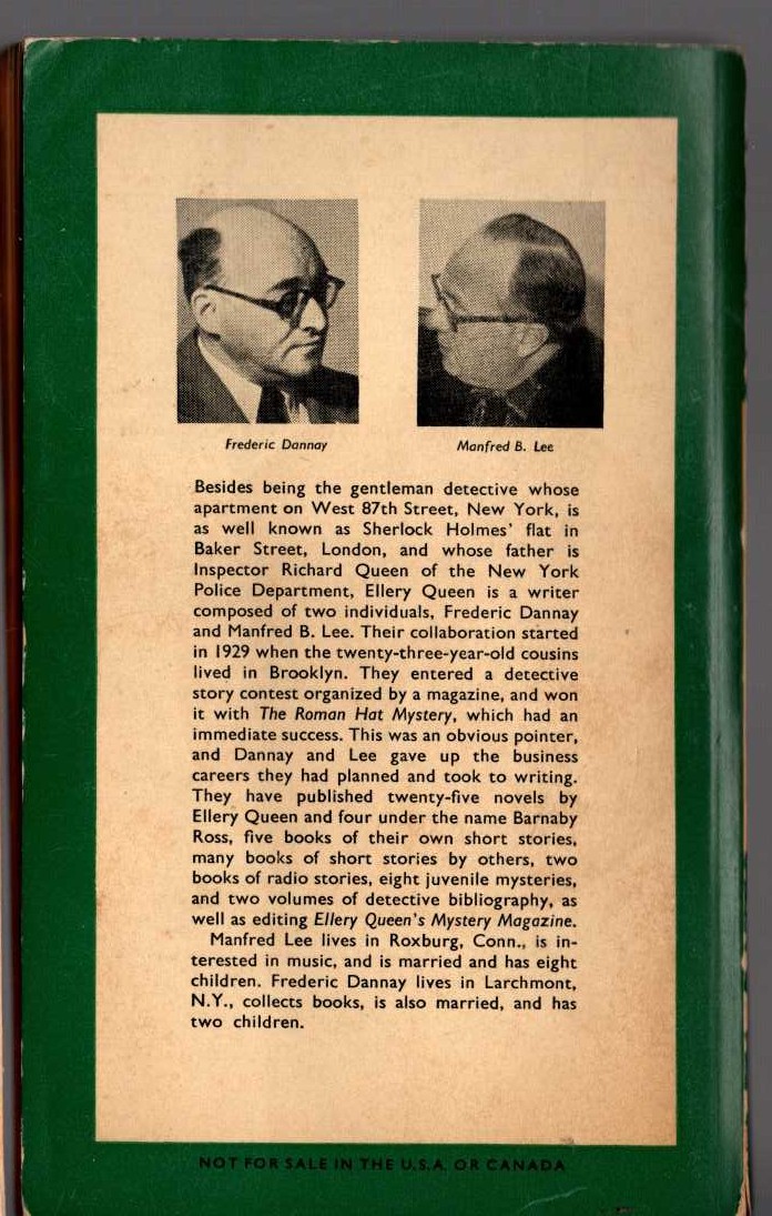 Ellery Queen  THE FRENCH POWDER MYSTERY magnified rear book cover image