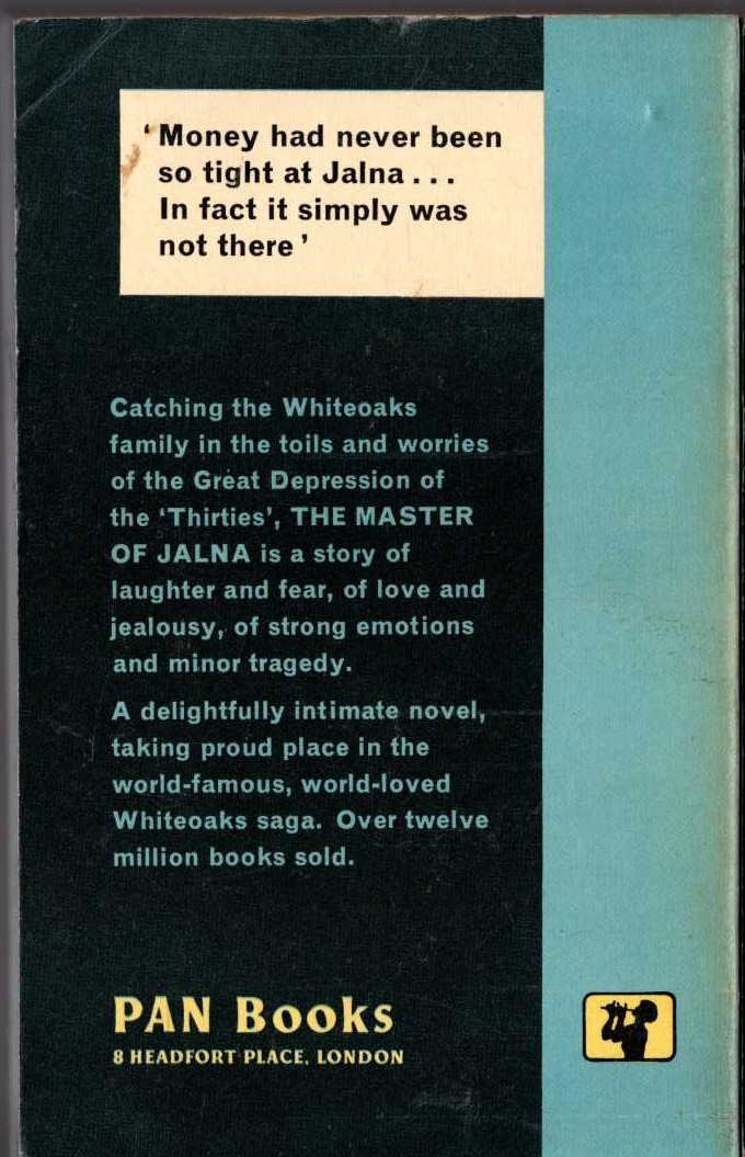Mazo de la Roche  THE MASTER OF JALNA magnified rear book cover image
