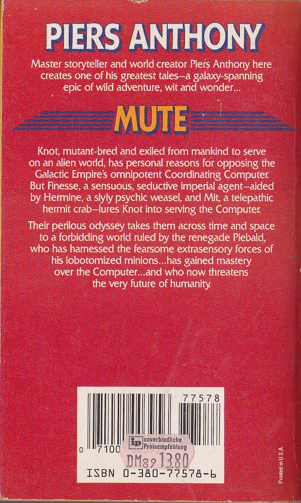 Piers Anthony  MUTE magnified rear book cover image