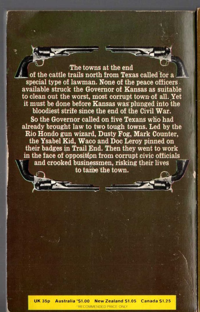 J.T. Edson  THE TOWN TAMERS magnified rear book cover image