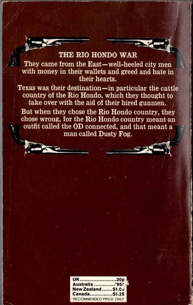 J.T. Edson  THE RIO HONDO WAR magnified rear book cover image