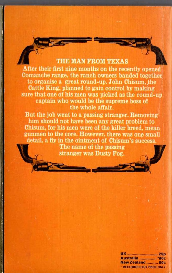 J.T. Edson  THE MAN FROM TEXAS magnified rear book cover image