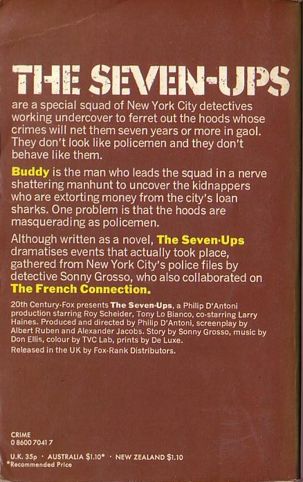 Richard Posner  THE SEVEN-UPS (Roy Scheider) magnified rear book cover image