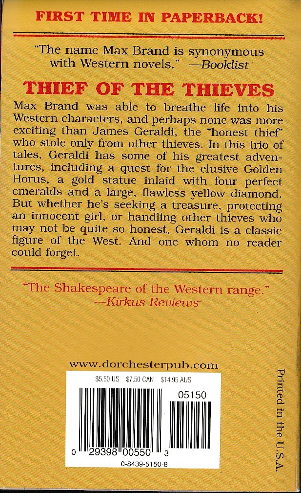 Max Brand  THE HOUSE OF GOLD magnified rear book cover image
