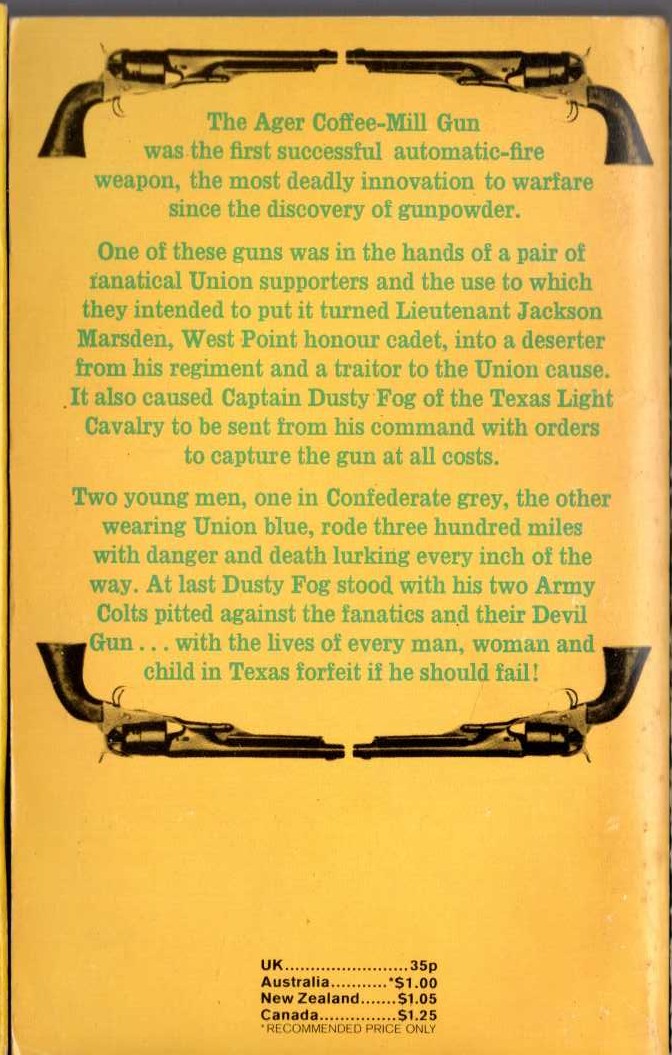 J.T. Edson  THE DEVIL GUN magnified rear book cover image