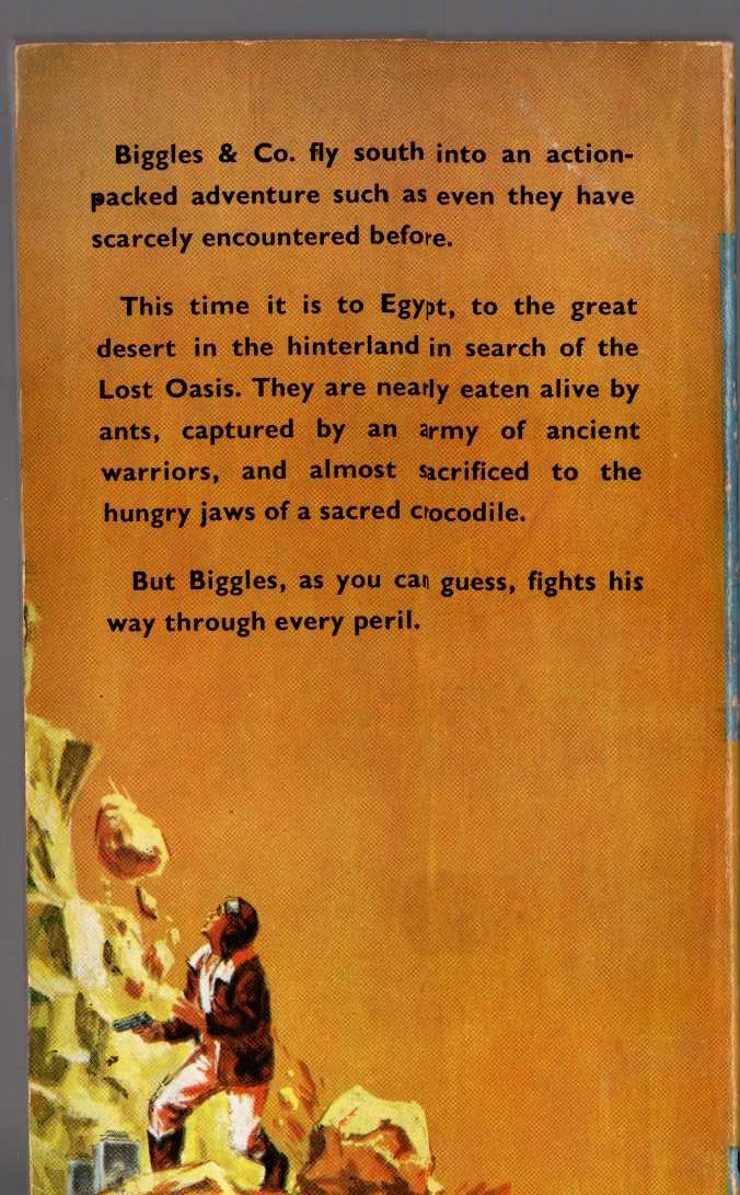 Captain W.E. Johns  BIGGLES FLIES SOUTH magnified rear book cover image