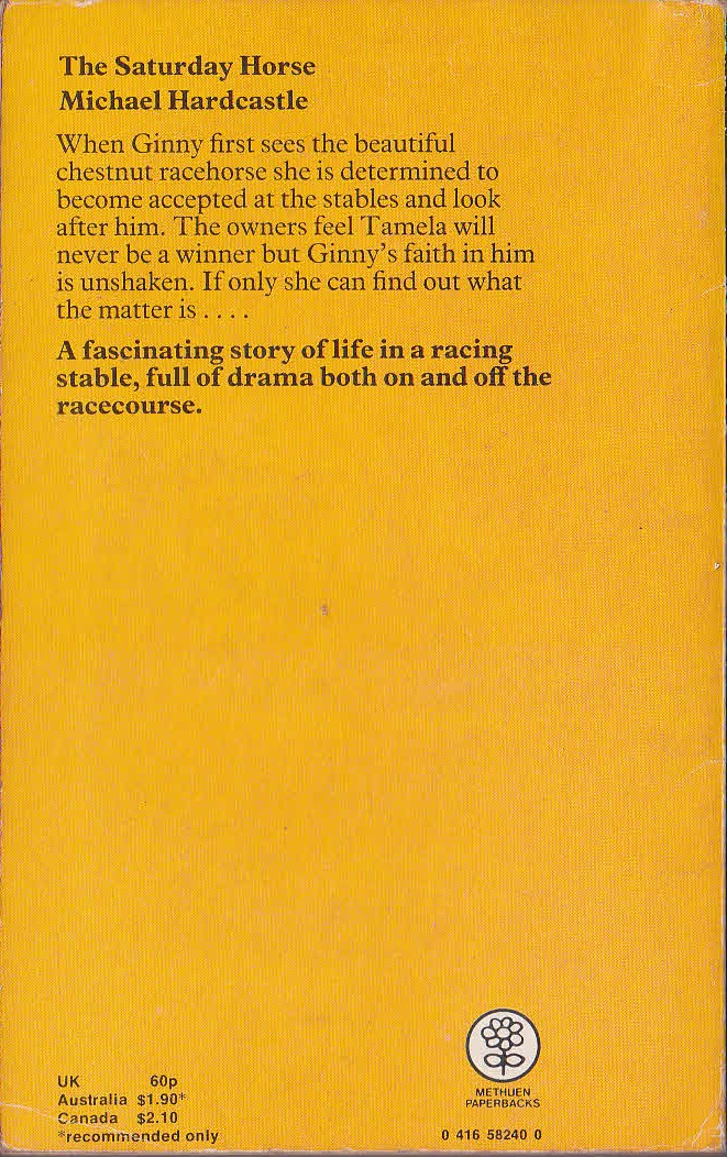 Michael Hardcastle  THE SATURDAY HORSE magnified rear book cover image