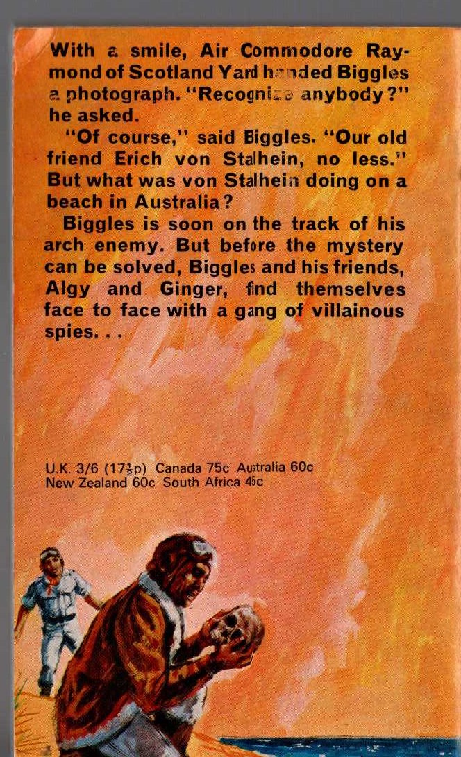 Captain W.E. Johns  BIGGLES IN AUSTRALIA magnified rear book cover image
