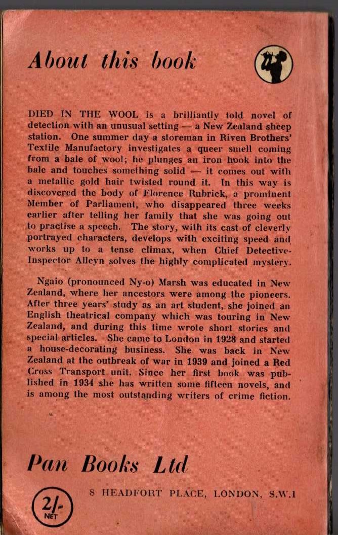 Ngaio Marsh  DIED IN THE WOOL magnified rear book cover image