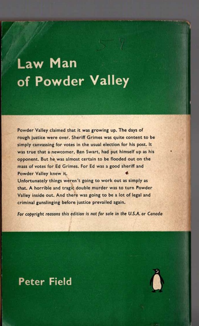Peter Field  LAW MAN OF POWDER VALLEY magnified rear book cover image