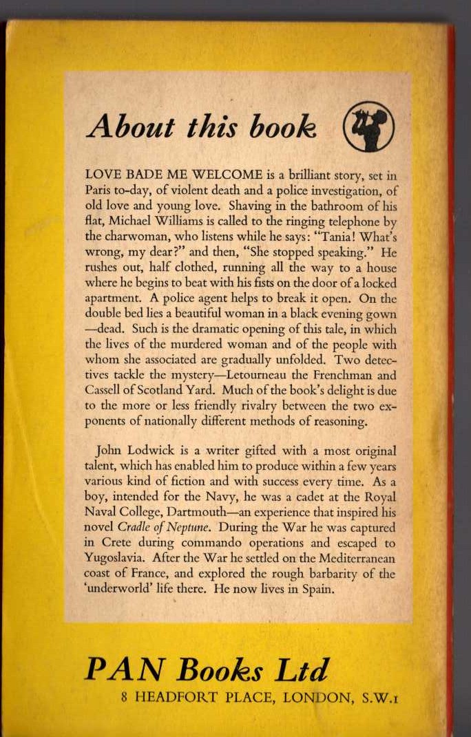 John Lodwick  LOVE BADE ME WELCOME magnified rear book cover image