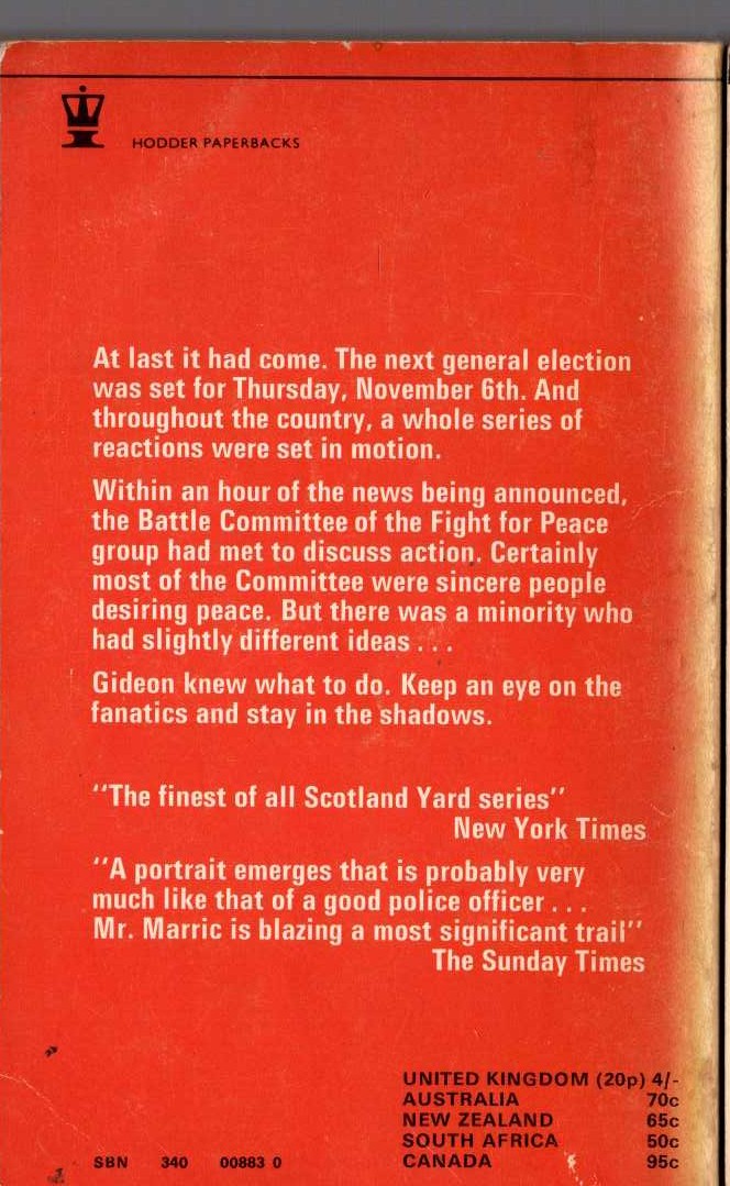 J.J. Marric  GIDEON'S VOTE magnified rear book cover image