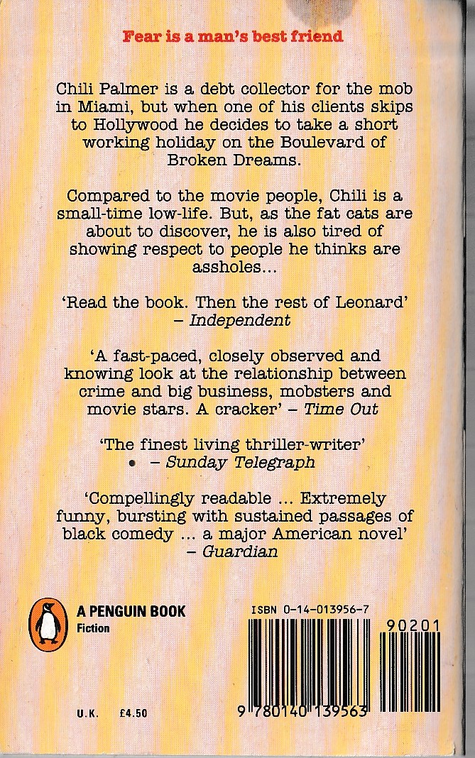 Elmore Leonard  GET SHORTY magnified rear book cover image