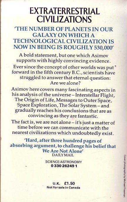 Isaac Asimov (Non-Fiction) EXTRATERRESTERAL CIVILIZATIONS magnified rear book cover image