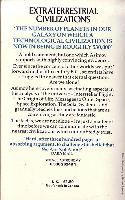 Isaac Asimov (Non-Fiction) EXTRATERRESTERAL CIVILIZATIONS magnified rear book cover image