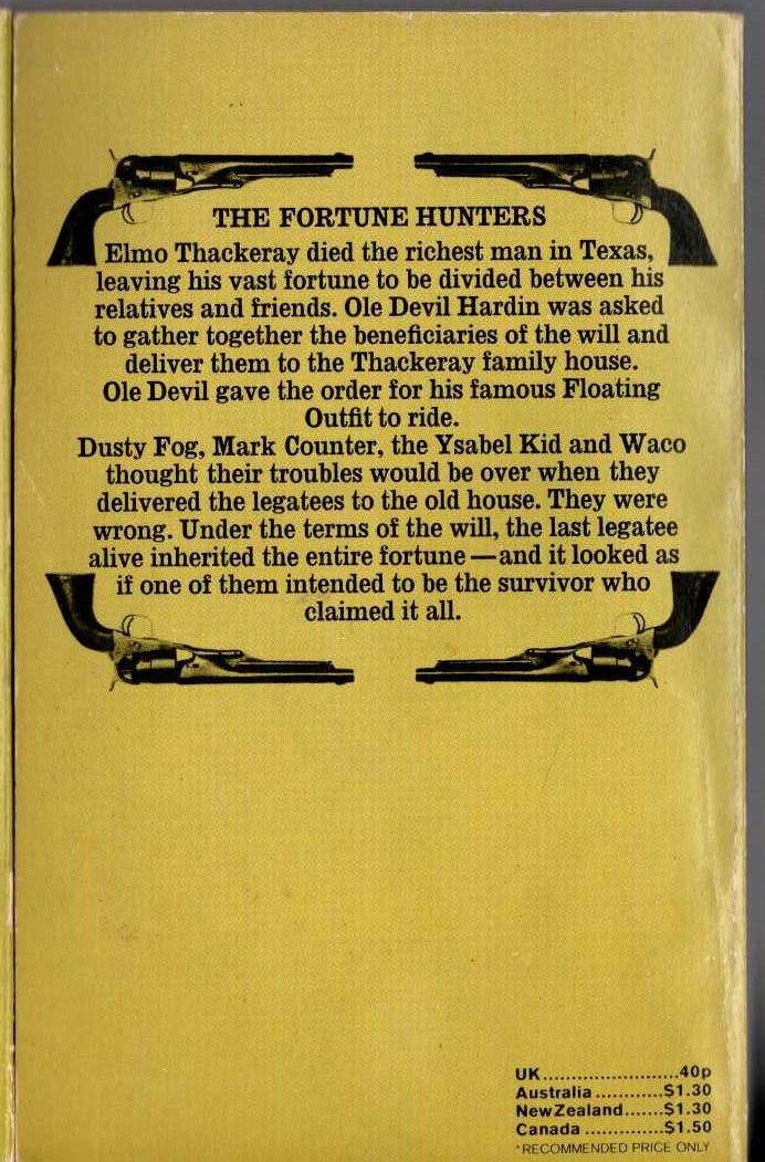 J.T. Edson  THE FORTUNE HUNTERS magnified rear book cover image