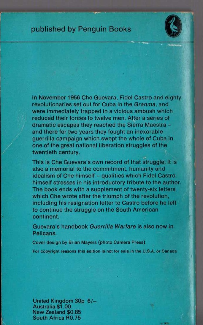 Che Guevara  REMINISCENCES OF THE CUBAN REVOLUTIONARY WAR magnified rear book cover image