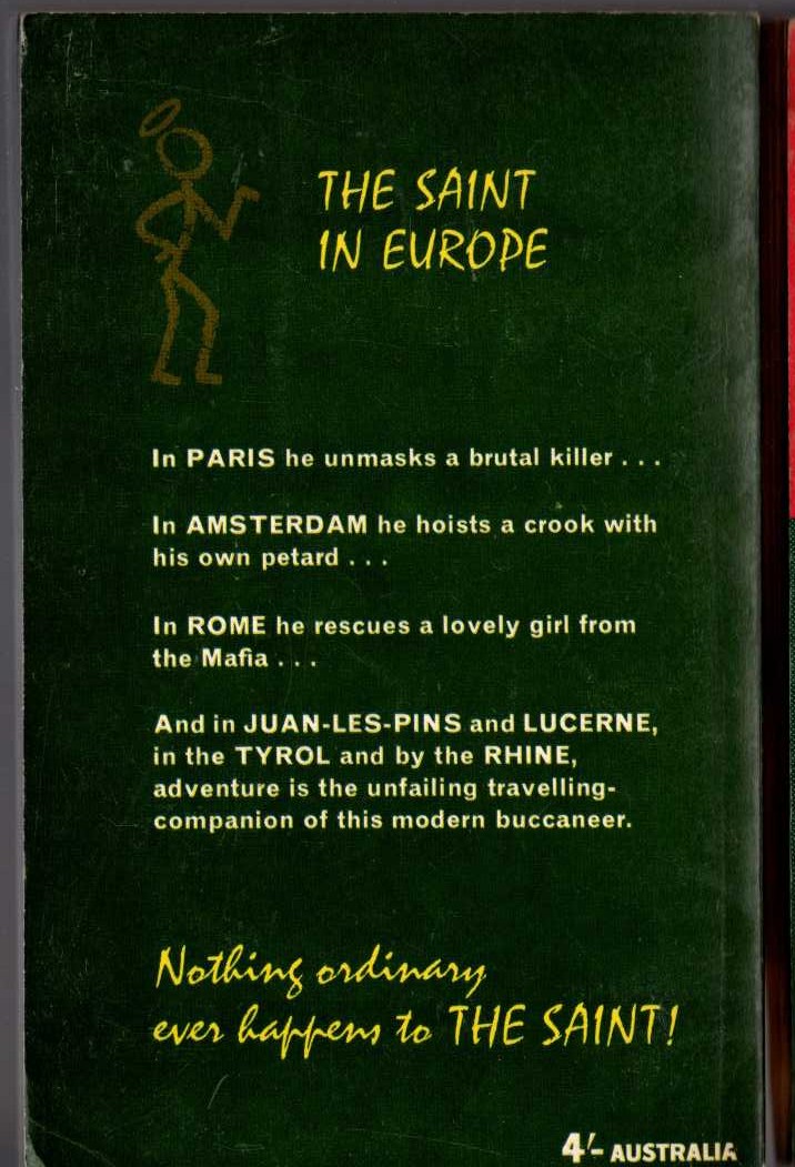 Leslie Charteris  THE SAINT IN EUROPE magnified rear book cover image