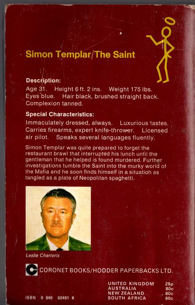 Leslie Charteris  VENDETTA FOR THE SAINT magnified rear book cover image
