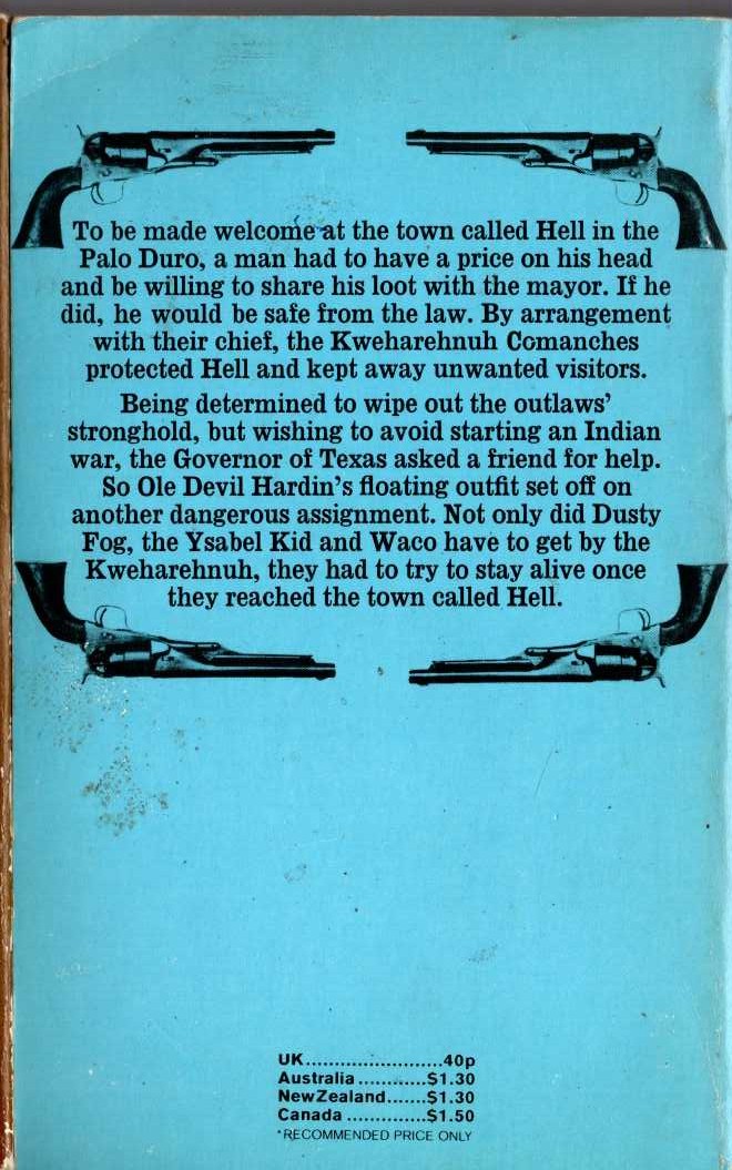 J.T. Edson  HELL IN THE PALO DURO magnified rear book cover image