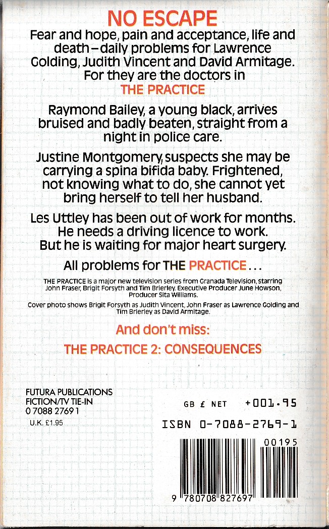 Alwyn Davies  THE PRACTICE #1: NO ESCAPE (Granada TV) magnified rear book cover image