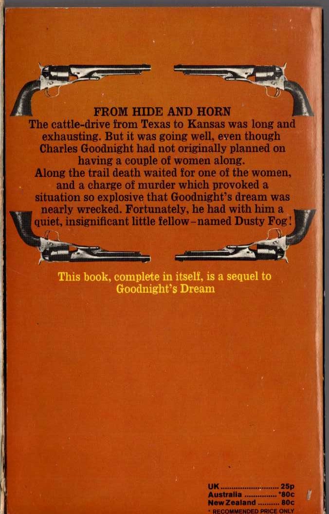 J.T. Edson  FROM HIDE AND HORN magnified rear book cover image