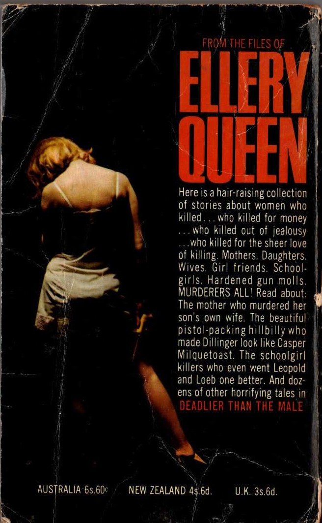 Ellery Queen  DEADLIER THAN THE MALE magnified rear book cover image
