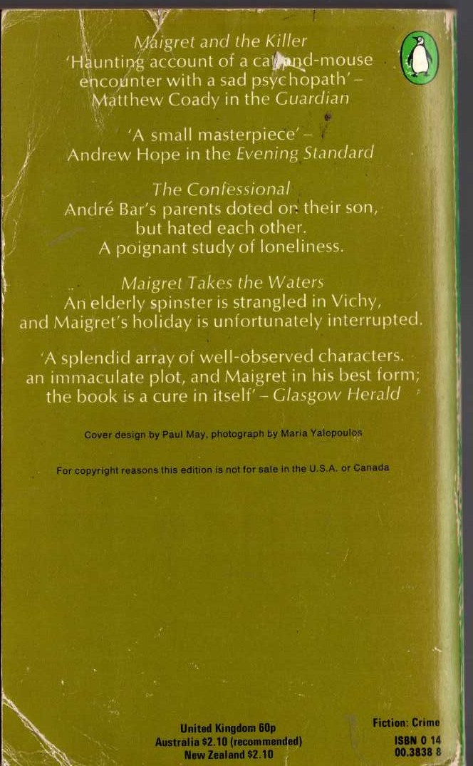 Georges Simenon  THE SEVENTH SIMENON OMNIBUS: MAIGRET AND THE KILLER/ THE CONFESSIONAL/ MAIGRET TAKES THE WATERS magnified rear book cover image