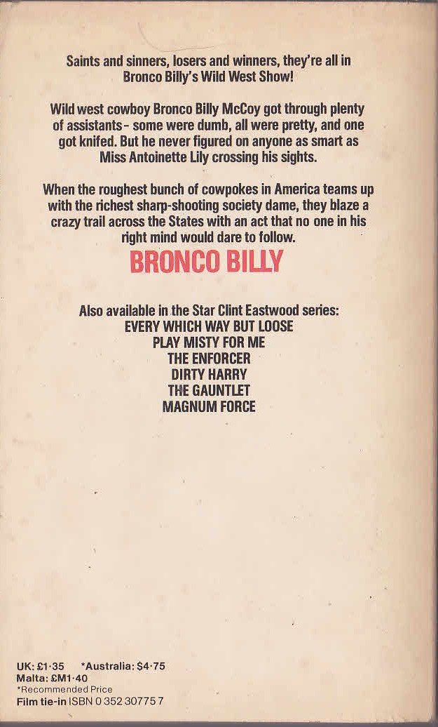 BRONCO BILLY (Clint Eastwood) magnified rear book cover image