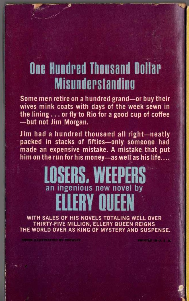 Ellery Queen  LOSERS, WEEPERS magnified rear book cover image