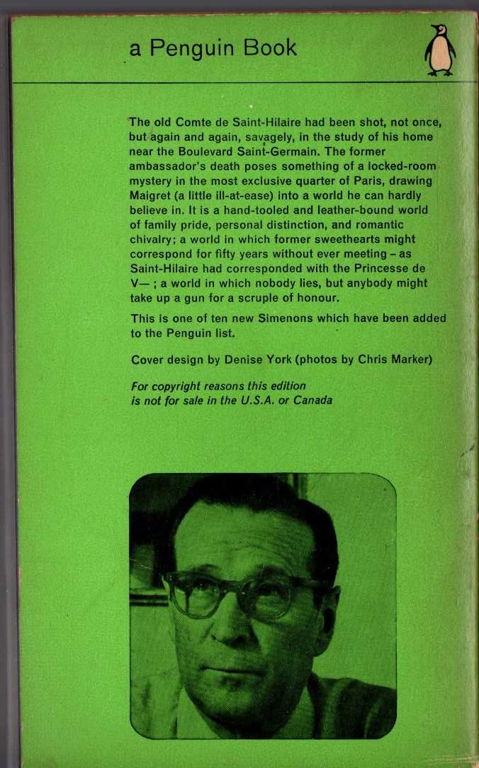 Georges Simenon  MAIGRET IN SOCIETY magnified rear book cover image