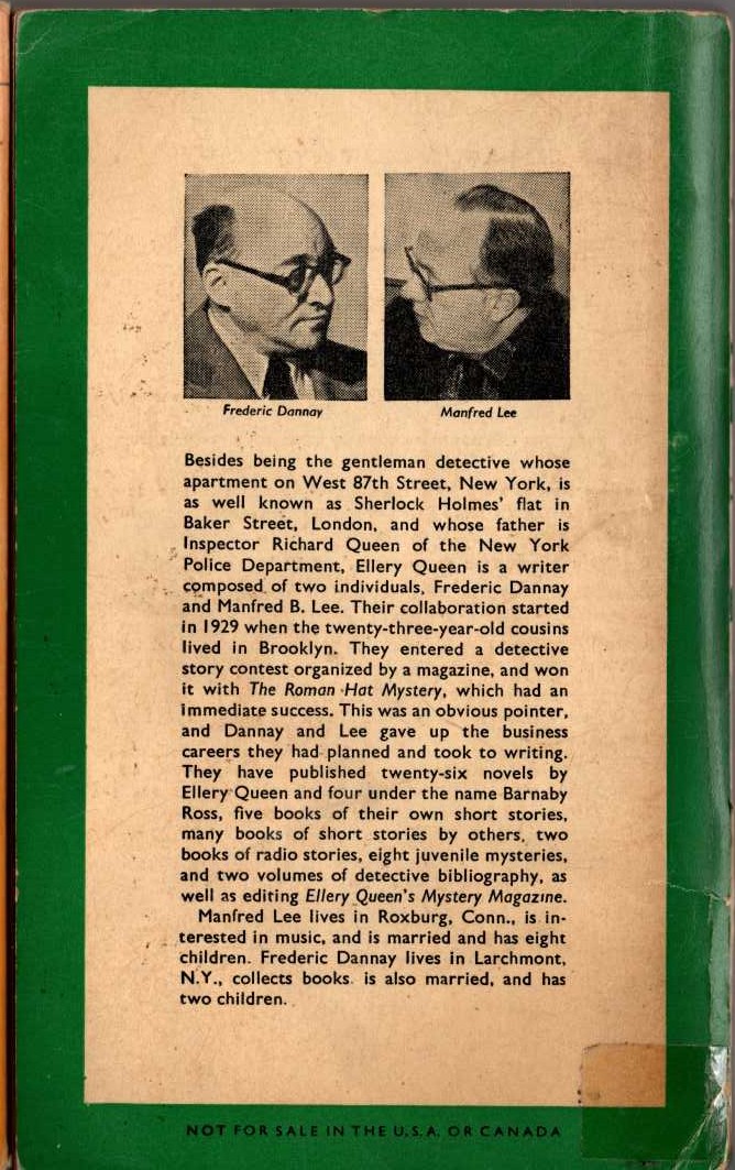 Ellery Queen  THE GREEK COFFIN MYSTERY magnified rear book cover image