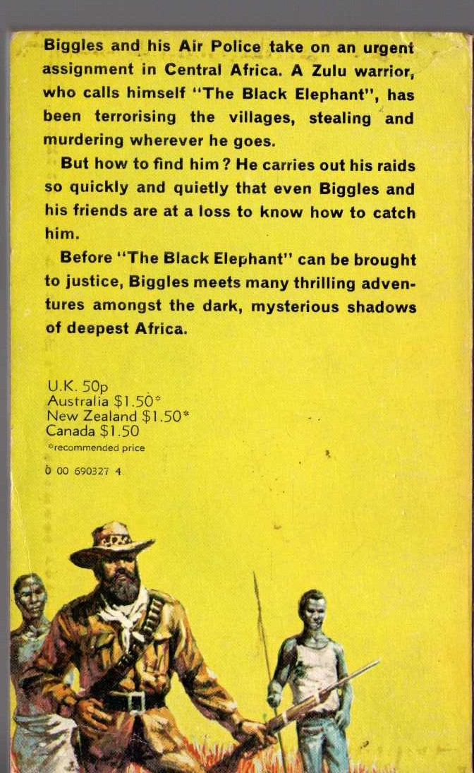 Captain W.E. Johns  BIGGLES AND THE BLACK RAIDER magnified rear book cover image