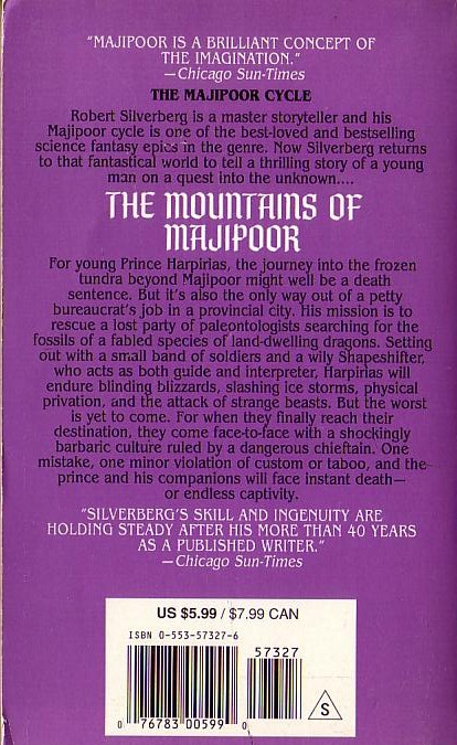 Robert Silverberg  THE MOUNTAINS OF MAJIPOOR magnified rear book cover image