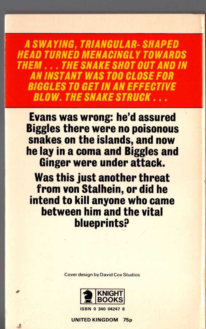 Captain W.E. Johns  BIGGLES IN THE BLUE magnified rear book cover image